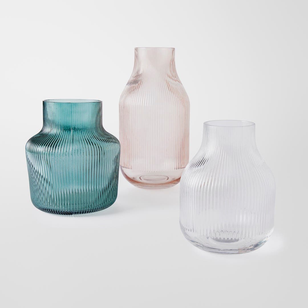 Bennett Ribbed Glass Vase Medium - Emerald