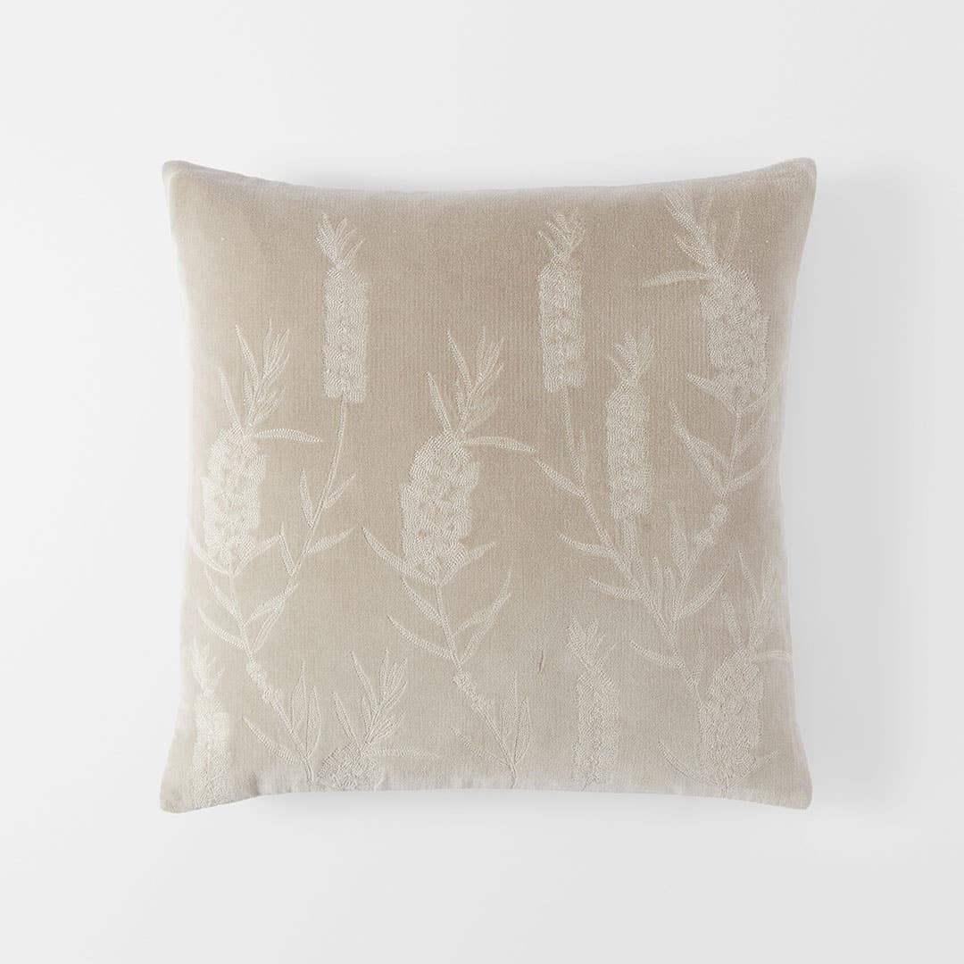 Bottle Brush Velvet Cushion - Stone