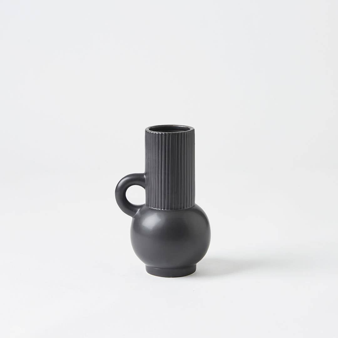 Flounder Ribbed Urn Small - Black