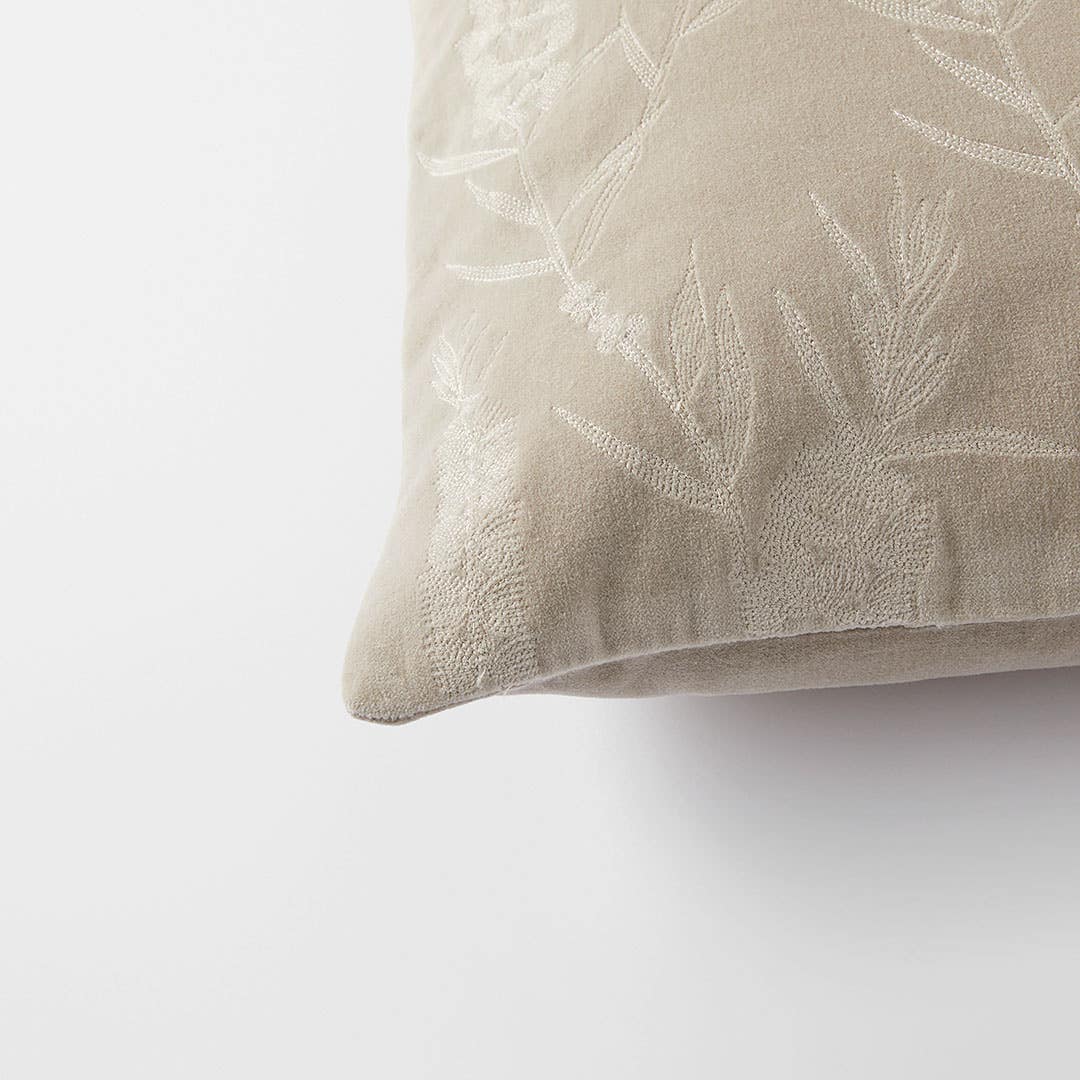 Bottle Brush Velvet Cushion - Stone