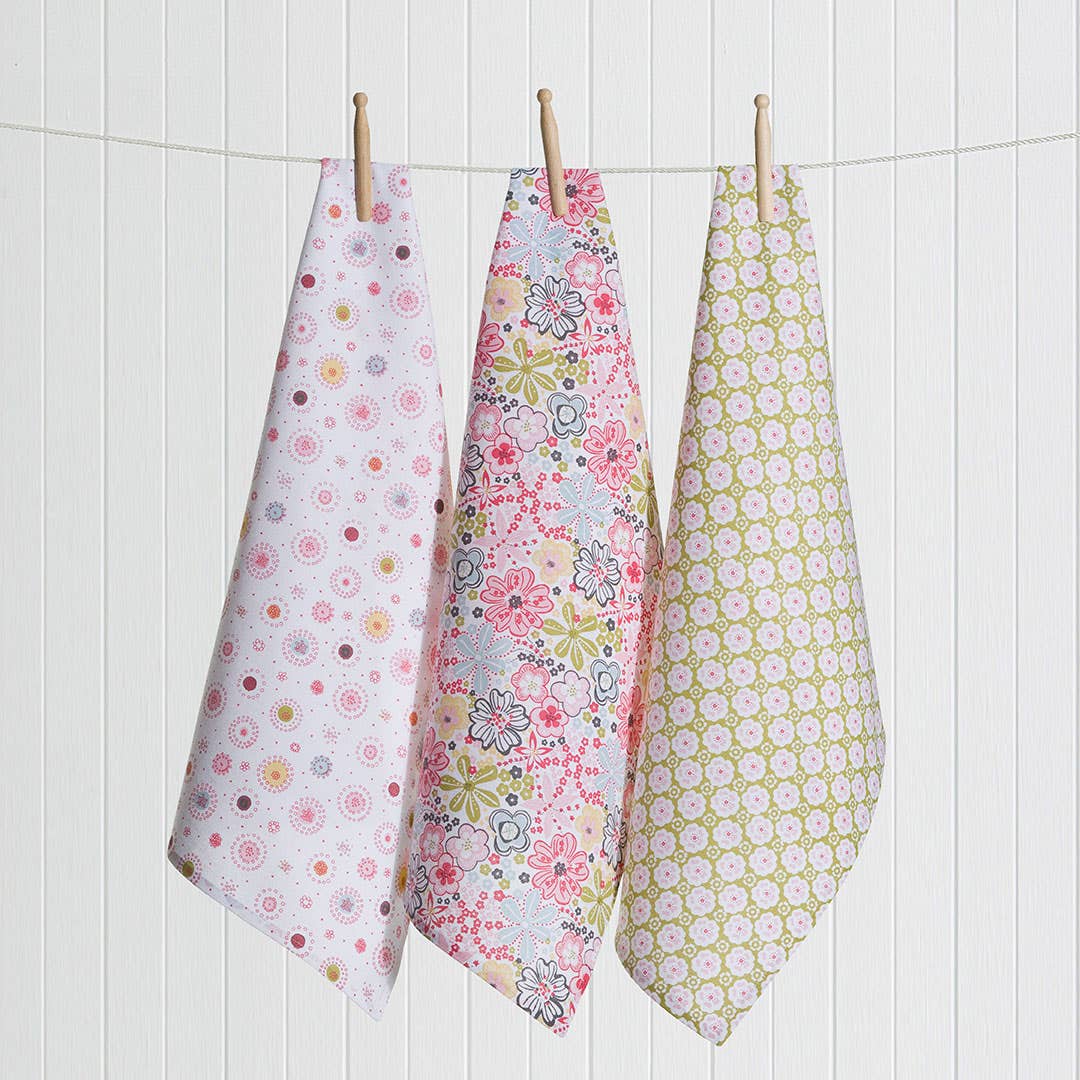 Pretty Floral Tea Towel Set Of 3