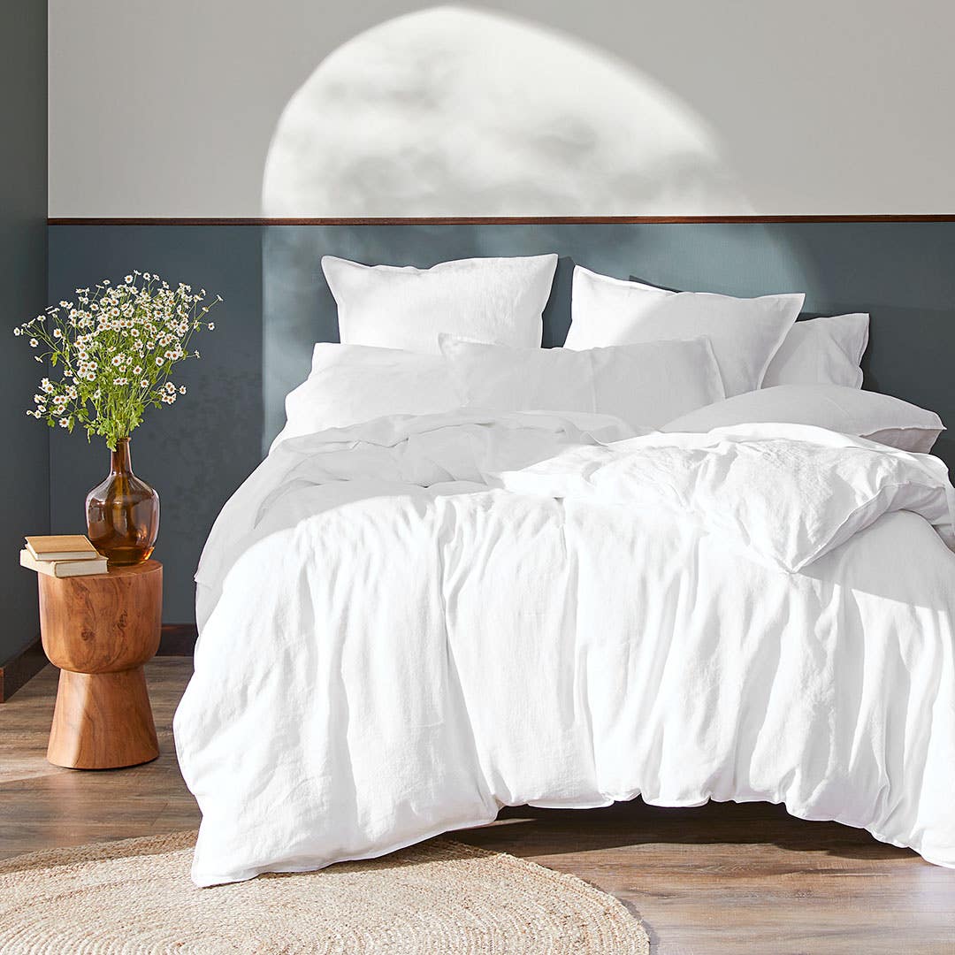 Milano Linen Quilt Cover - White