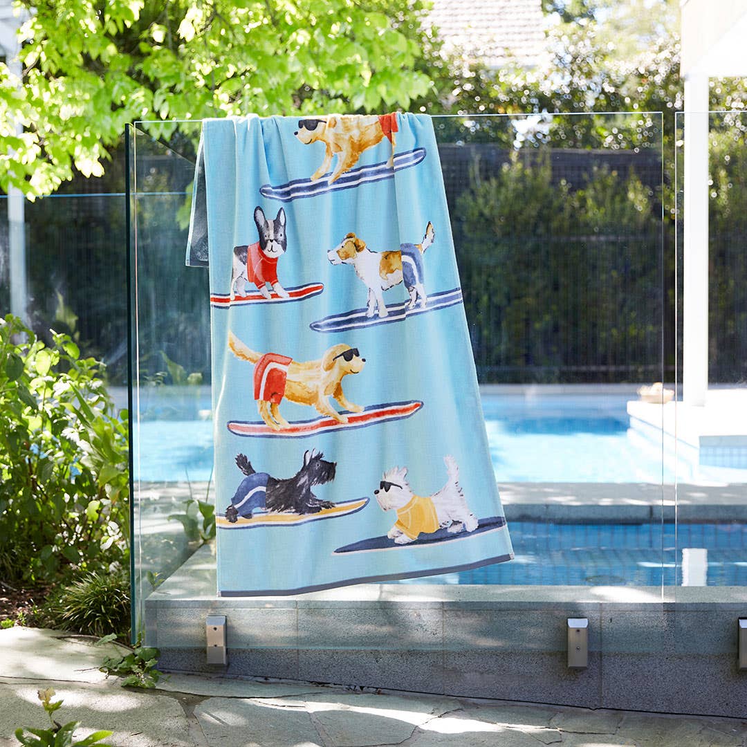 Surfing Dogs Beach Towel